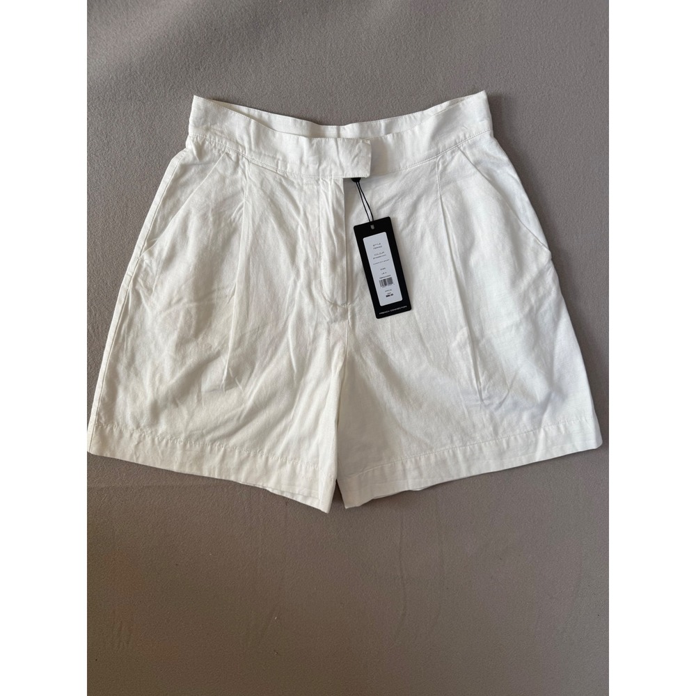 French Connection Alania City Shorts Summer White High Waisted Linen Blend 79WAG